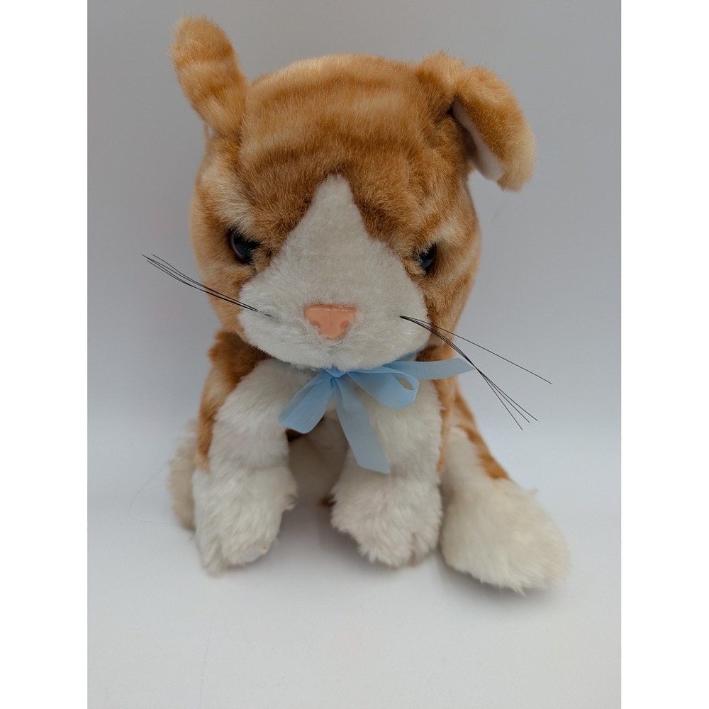 Manitoba Plush Cat Orange White Tabby Striped Blue Ribbon Whiskers Purrs